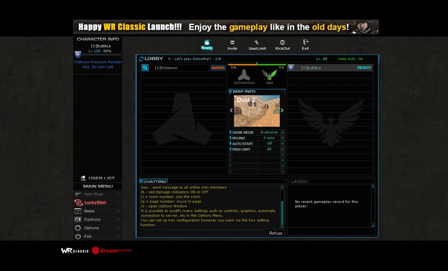 Classic WarRock lobby waiting for you to join.